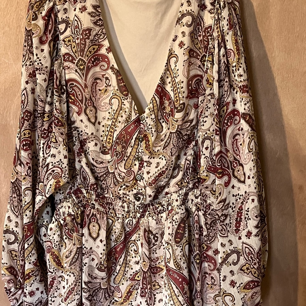 White and Red Long Sleeve Wrap Blouse